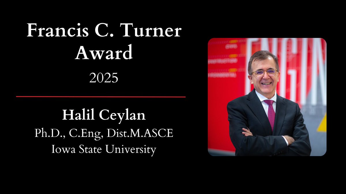 Congratulations to Dr. Halil Ceylan of Iowa State University on receiving the 2025 Francis C. Turner Award!

His groundbreaking work in smart, #sustainable, and resilient #infrastructure systems is shaping the future of transportation #engineering.  👏 👏

bit.ly/42SHO0z