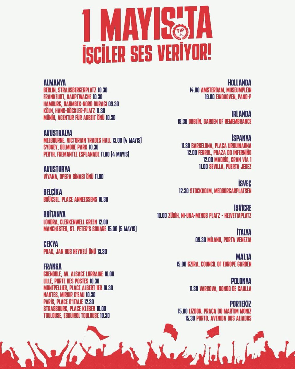 tipintrelations's tweet photo. Workers' Party of Turkey (TİP) is participating in May Day events in 64 locations of 40 provinces in Turkey and 32 locations in 16 countries abroad.
��Long live May Day !
✊Long Live the International Solidarity of the Working Class ! https://t.co/aR8HVXqy1A