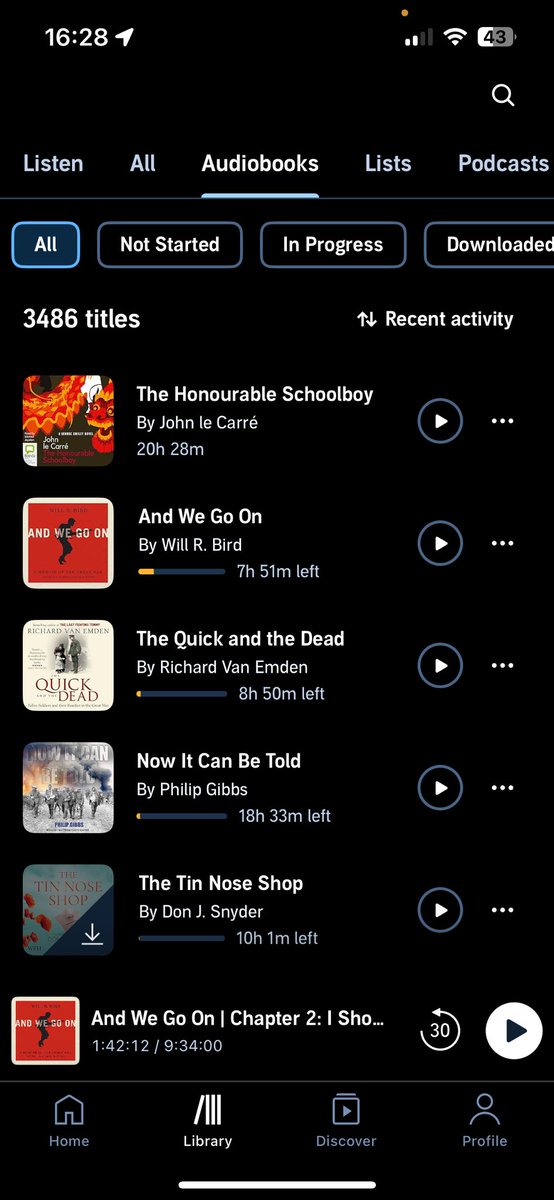 TheBlueTrane's tweet photo. @audibleuk Hi
It’s the view of library showing titles. (See pic)
You can only view as a list now. For a brief time you could choose between ’list’ or ‘Grid’ view https://t.co/pKbZ9lGJXO
