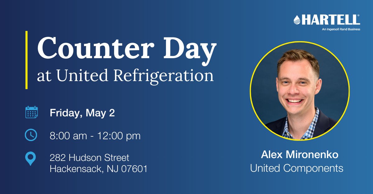 Hartell_Pumps's tweet photo. 📍 See Hartell at United Refrigeration’s Counter Day this Friday!

Alex Mironenko from United Components will be showcasing Hartell pumps and solutions from 8:00AM–12:00PM.

Stop by and learn about product features from Alex!

#CounterDays #UnitedComponents #HartellPumps https://t.co/c7NMedm19b