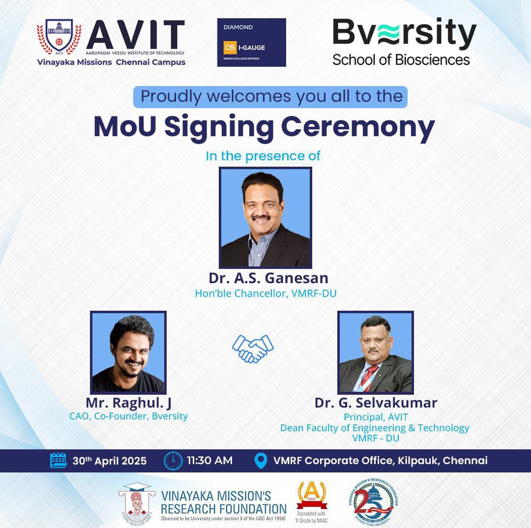 sureshsambandam's tweet image. Very happy to see @Bversity_  a portfolio of #MudhalVC  @ideapattarai  signing strategic partnership with #AVIT ❤️❤️❤️