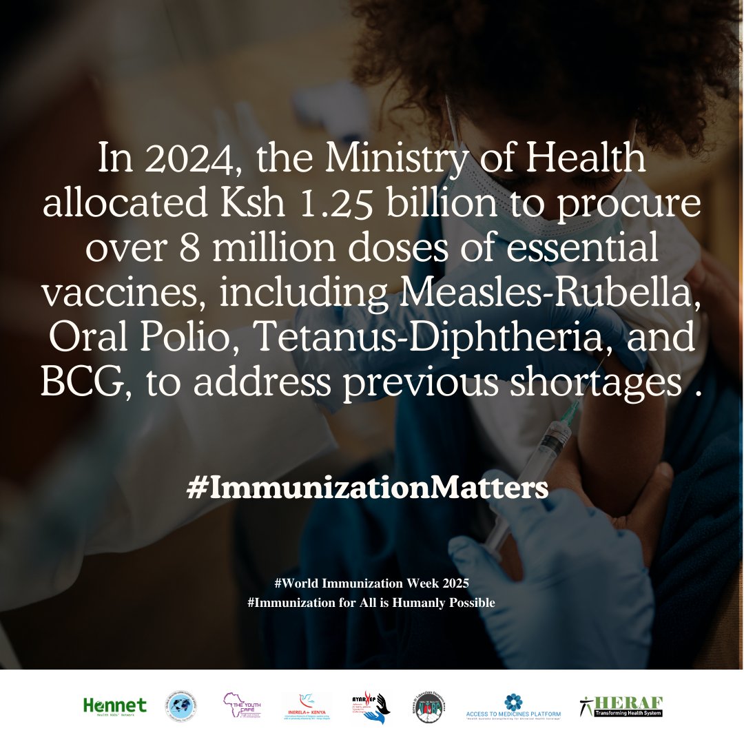 AYARHEP_KENYA's tweet image. In 2024, @MOH_Kenya allocated Ksh 1.25B to secure 8M+ doses of key vaccines—Measles-Rubella, Polio, Tetanus-Diphtheria &amp;amp; BCG—boosting Kenya’s immunization drive.

#ImmunizationWeek