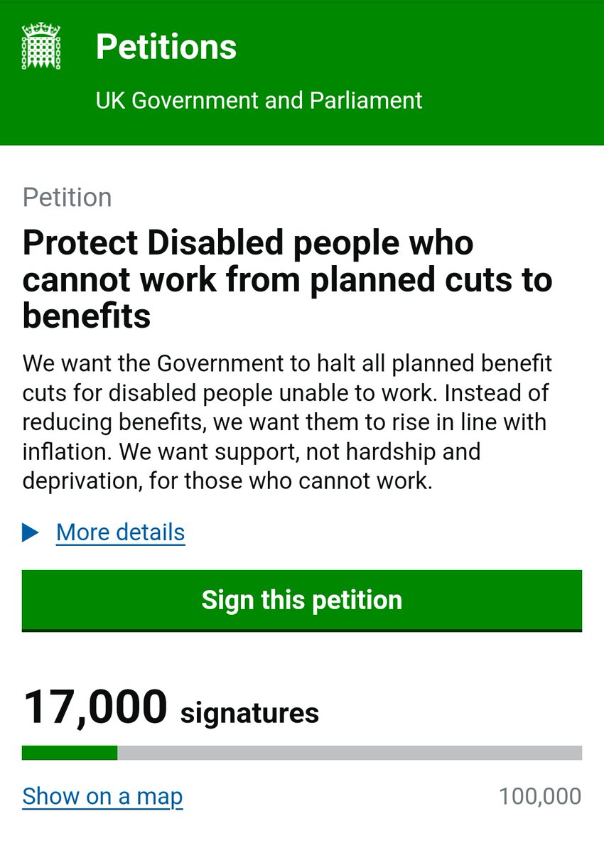 We've hit 17,000 signatures! 

We've had over 600 signatures today since that disgraceful response from DWP. Let's keep going and stop these #DisabilityBenefits cuts. 

If you want the government to stop the cuts and #TaxTheRich then please sign and share.

Let's keep going!
