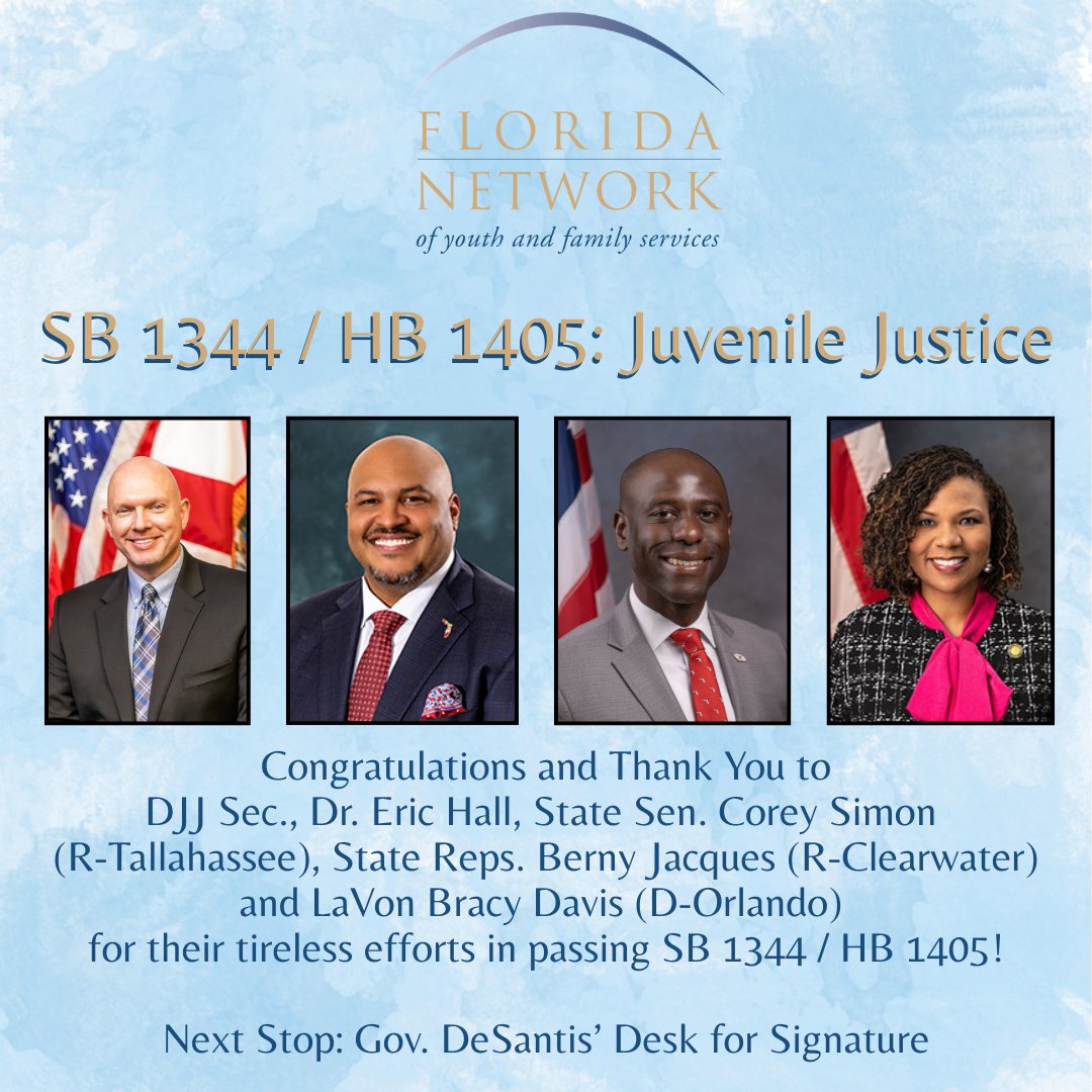 Florida Network (@floridanetwork1) on Twitter photo SB1344/HB1405 works to modernize F.S. 984, positively impacting our CINS/FINS program, which hasn’t been updated in more than 30 years. Thank you to our incredibly dedicated appointed and elected officials DJJ Sec. <a href="/DrEricHall/">Eric Hall, Ed.D.</a>, Sen. Corey Simon (<a href="/csime90/">Corey Simon</a>), Rep. <a href="/BernyJacques/">Berny Jacques</a> and SB1344/HB1405 works to modernize F.S. 984, positively impacting our CINS/FINS program, which hasn’t been updated in more than 30 years. Thank you to our incredibly dedicated appointed and elected officials DJJ Sec. <a href="/DrEricHall/">Eric Hall, Ed.D.</a>, Sen. Corey Simon (<a href="/csime90/">Corey Simon</a>), Rep. <a href="/BernyJacques/">Berny Jacques</a> and