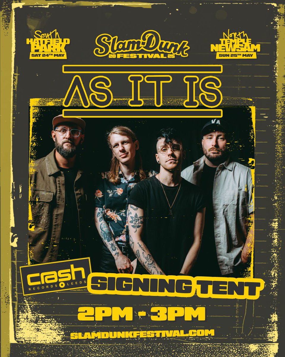 We're pleased to announce that <a href="/ASITISofficial/">As It Is /\\\\/</a> will be at the <a href="/Crash_Records/">Crash Records</a> signing tent at 2pm on both days of Slam Dunk Festival 2025!