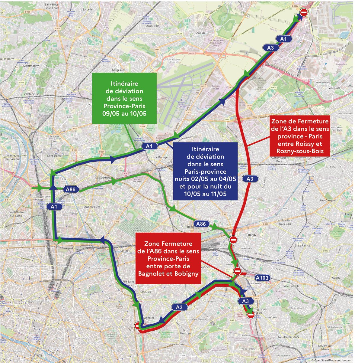 ⚠️🚧Fermetures des autoroutes A3-A86 pendant 3 nuits de 20h à 13h : 
❌Du vendredi 2 au samedi 3 mai 2025
❌Du samedi 3 au dimanche 4 mai 2025
❌Du samedi 10 au dimanche 11 mai 2025

➡️Plus d'informations ici : …-france.developpement-durable.gouv.fr/travaux-d-entr…