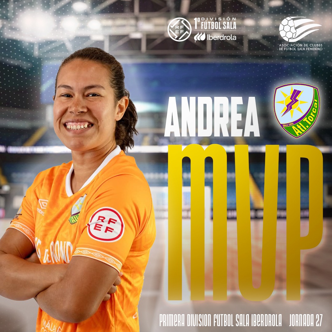 ACFSFfutsal's tweet photo. Una vez sumados todos los votos obtenidos en INSTAGRAM y en X …
Andrea jugadora del @atleticotorcal , es la
⭐️MVP⭐️ de la jornada 27 de la
Primera División de Fútbol Sala Iberdrola.
¡Enhorabuena, Andrea!
#acfsf #rfef #FútbolSalaFemenino #mvp #iberdrola #jornada27 https://t.co/eG5hUSIRKj