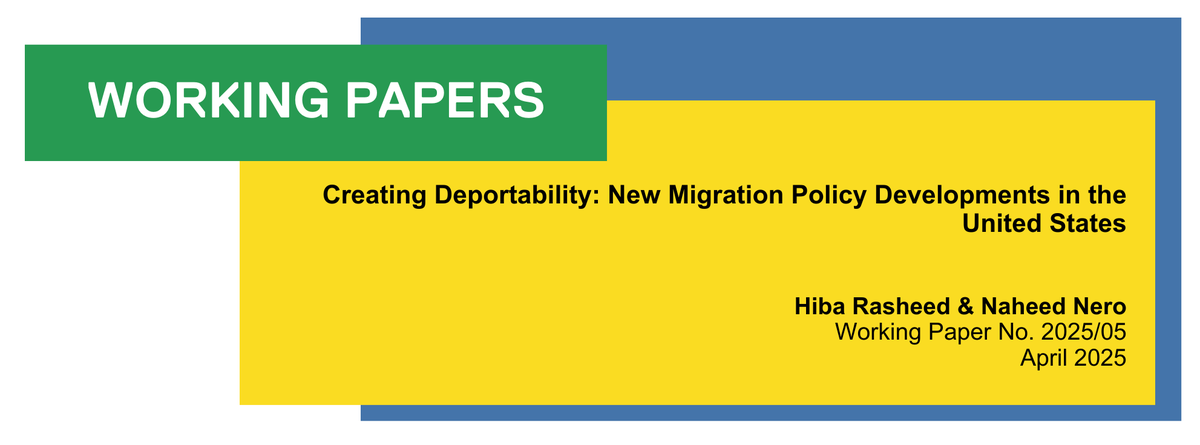 TMU Centre for Immigration & Settlement (@tmcis_iss) on Twitter photo #JustPublished: "Creating Deportability: New Migration Policy Developments in the United States" by Hiba Rasheed & Naheed Nero.🌎📚
Read here: bit.ly/446vlsx
Working papers are jointly produced by <a href="/tmcis_iss/">TMU Centre for Immigration & Settlement</a> & <a href="/cercmigration/">CERC Migration</a>, <a href="/TorontoMet/">Toronto Metropolitan University</a>. #JustPublished: "Creating Deportability: New Migration Policy Developments in the United States" by Hiba Rasheed & Naheed Nero.🌎📚
Read here: bit.ly/446vlsx
Working papers are jointly produced by <a href="/tmcis_iss/">TMU Centre for Immigration & Settlement</a> & <a href="/cercmigration/">CERC Migration</a>, <a href="/TorontoMet/">Toronto Metropolitan University</a>.