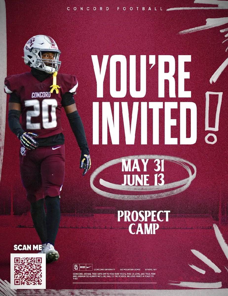 Thank you <a href="/ConcordFootball/">Concord University Football</a> for the Scout camp invite!
<a href="/210ths/">2Tenths Speed & Agility</a> <a href="/Coach_Joyce8/">Rob Joyce</a> <a href="/CoachLehmeier/">Ryan Lehmeier</a> <a href="/The_hive_ath/">The Hive Athletics</a> <a href="/RoboLeonard/">Anthony Leonard</a> <a href="/PrepRedzoneNext/">Prep Redzone 𝙉𝙀𝙓𝙏 🏈</a>