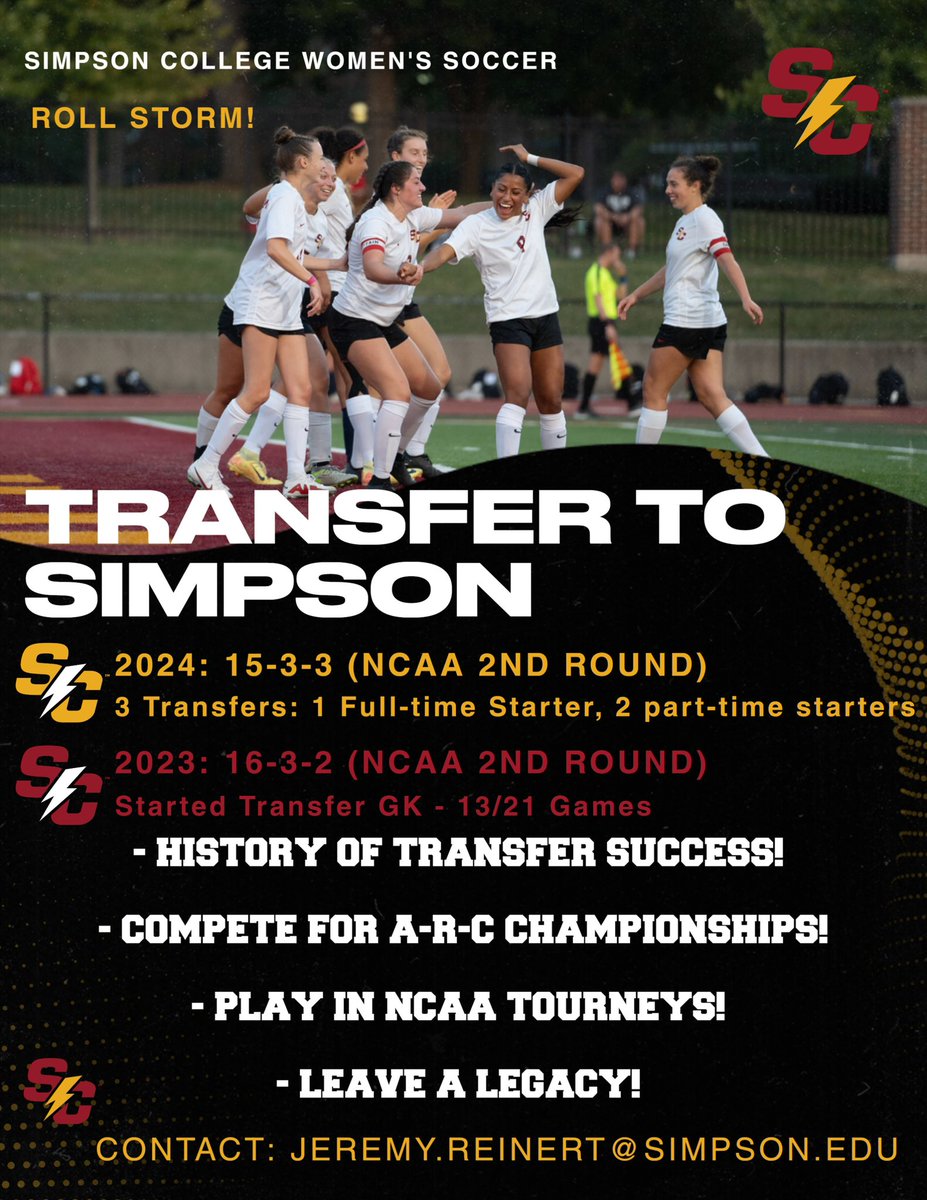 Simpson W. Soccer (@simpsonwsoc) on Twitter photo TRANSFERS! We’re looking for 1 or 2 great humans to help us chase championships!
As tomorrow comes with a ton of emotions, we are eager to connect with those looking for a chance to create a new legacy for themselves!
#RollStorm #TransferPortal <a href="/ImCollegeSoccer/">College Soccer Truth ™</a> <a href="/ImYouthSoccer/">ECNL/GA/Recruiting/College Soccer</a> TRANSFERS! We’re looking for 1 or 2 great humans to help us chase championships!
As tomorrow comes with a ton of emotions, we are eager to connect with those looking for a chance to create a new legacy for themselves!
#RollStorm #TransferPortal <a href="/ImCollegeSoccer/">College Soccer Truth ™</a> <a href="/ImYouthSoccer/">ECNL/GA/Recruiting/College Soccer</a>
