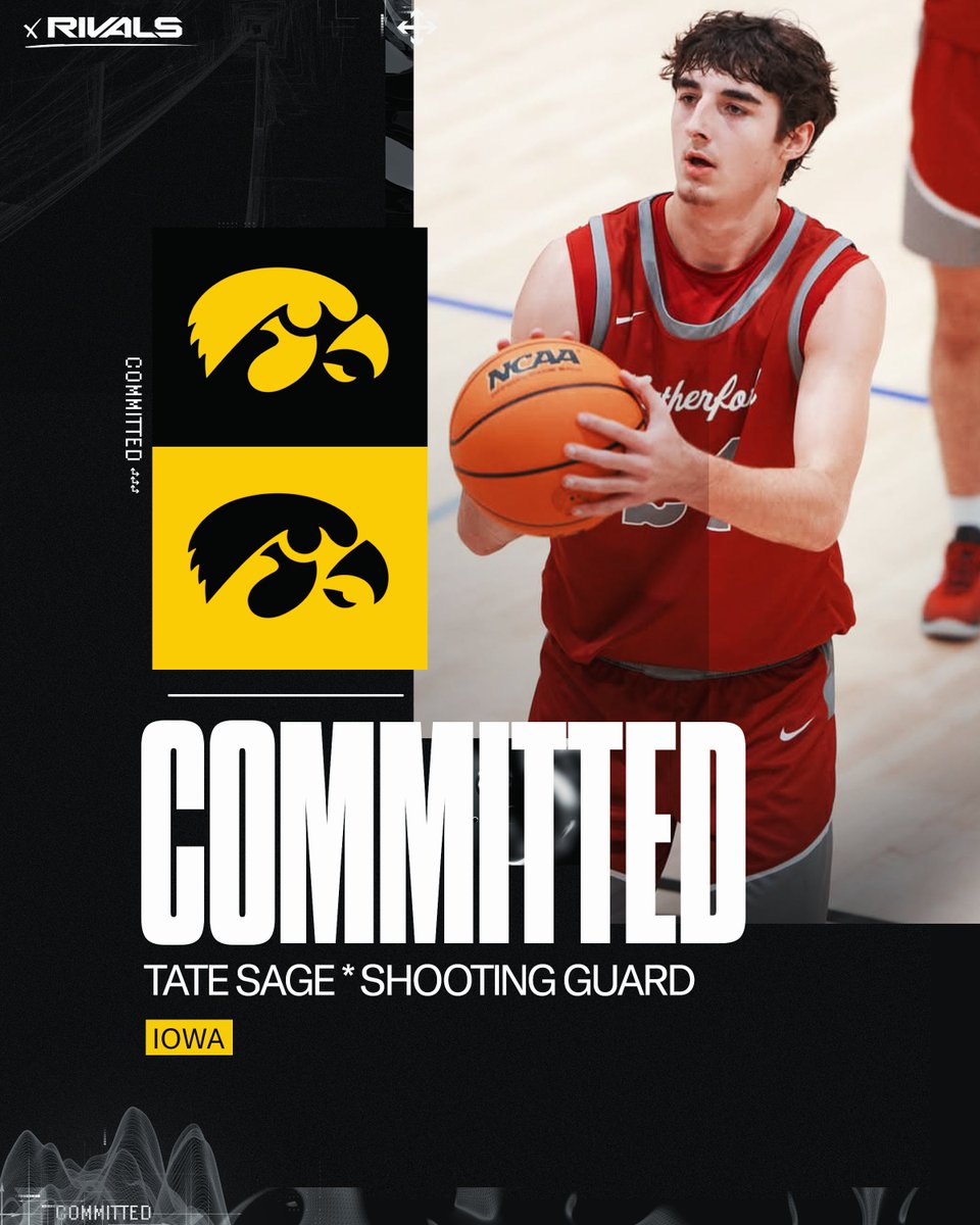 BREAKING:

Iowa has added the commitment 2025 6'7" wing out of Weatherford, Oklahoma, Tate Sage. Previously committed to Drake, Sage will follow Ben McCollum and play for the #Hawkeyes. A forward with guard skills, Sage has a ton of upside. 

Details here: iowa.rivals.com/news/commit-io…