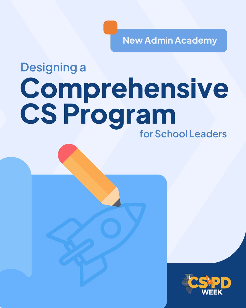 ltcillinois's tweet image. Create a blueprint for computer science success at this summer’s Admin Academy, hosted as part of #ILCSPDWeek (6/26) ✏️

School leaders will:

✅ Learn how to meet state teaching mandates
🔍 Explore curriculum options
📒 Create a CS implementation plan

🔗 ltcillinois.org/event/aa-4054-…