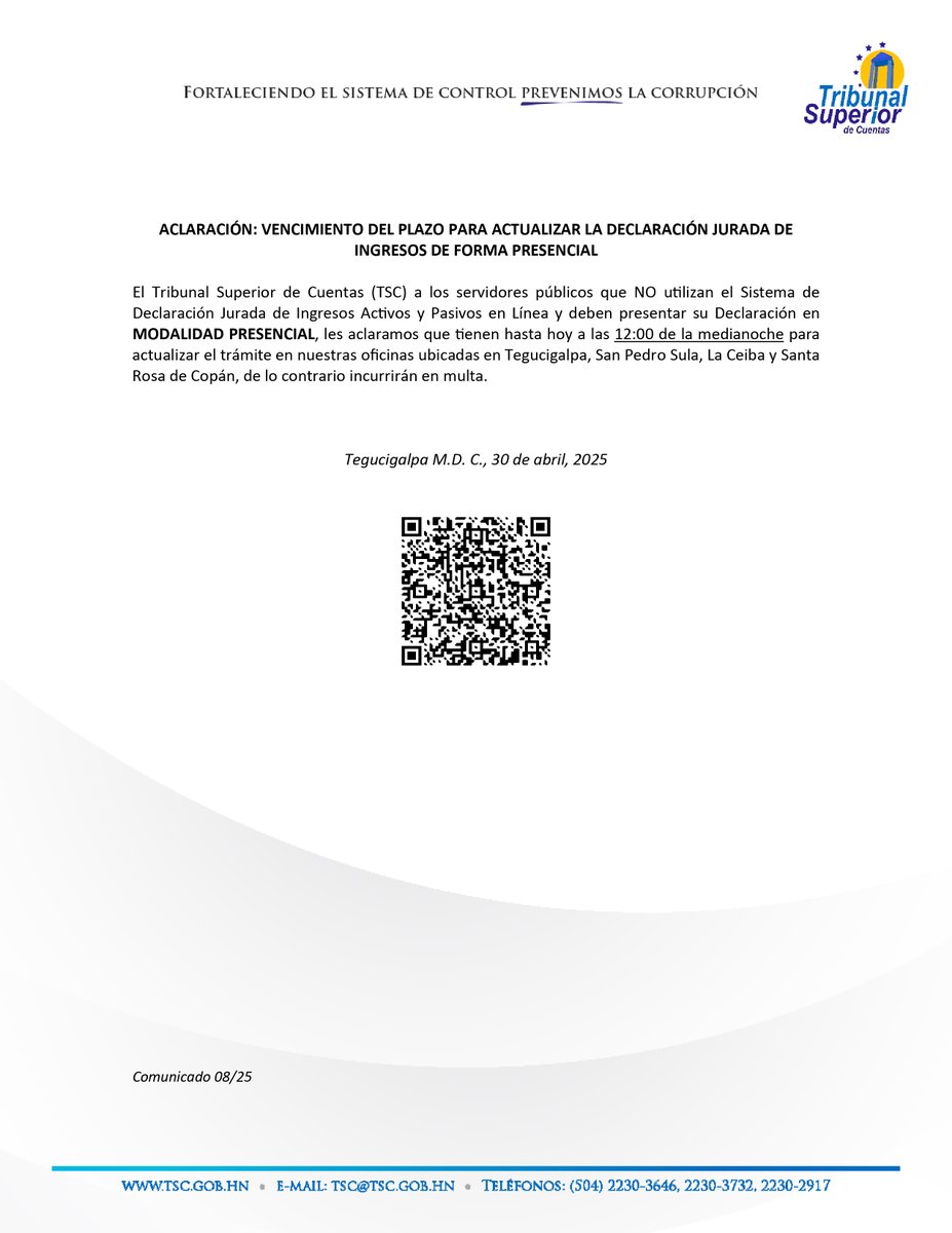 ⚠️ACLARACIÓN‼️: VENCIMIENTO DEL PLAZO PARA ACTUALIZAR LA DECLARACIÓN JURADA DE INGRESOS DE FORMA PRESENCIAL 📄 goo.su/xW1yu9