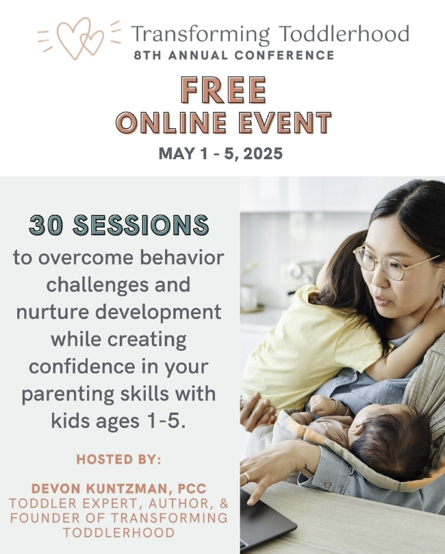 Join me and 30 other parenting experts for this limited-time conference focused on the needs of kids ages 1 - 6.   

Registration is FREE 🙌 and you’ll have 24 hours to watch interviews on a range of topics. Use the link below to register!

transformingtoddlerhood.com/conference-202…