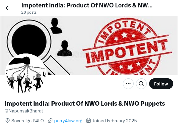 #PahalgamTerrorPsyOp: We have a <a href="/NapunsakBharat/">Impotent India: Product Of NWO Lords & NWO Puppets</a> due to NWO Puppet Modi and NWO Puppets of India. 100 crore Moronic Indians are begging for food and soon it would be 130 crore due to Agenda 2030 says Praveen Dalal. Trump