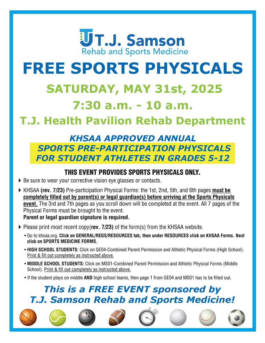 TJ Samson will offer *FREE sports physicals in Glasgow on Saturday, May 31.  If you can't attend the event, our Healthy Kids Clinic will offer sports physicals with insurance cards in Edmonton on July 22.