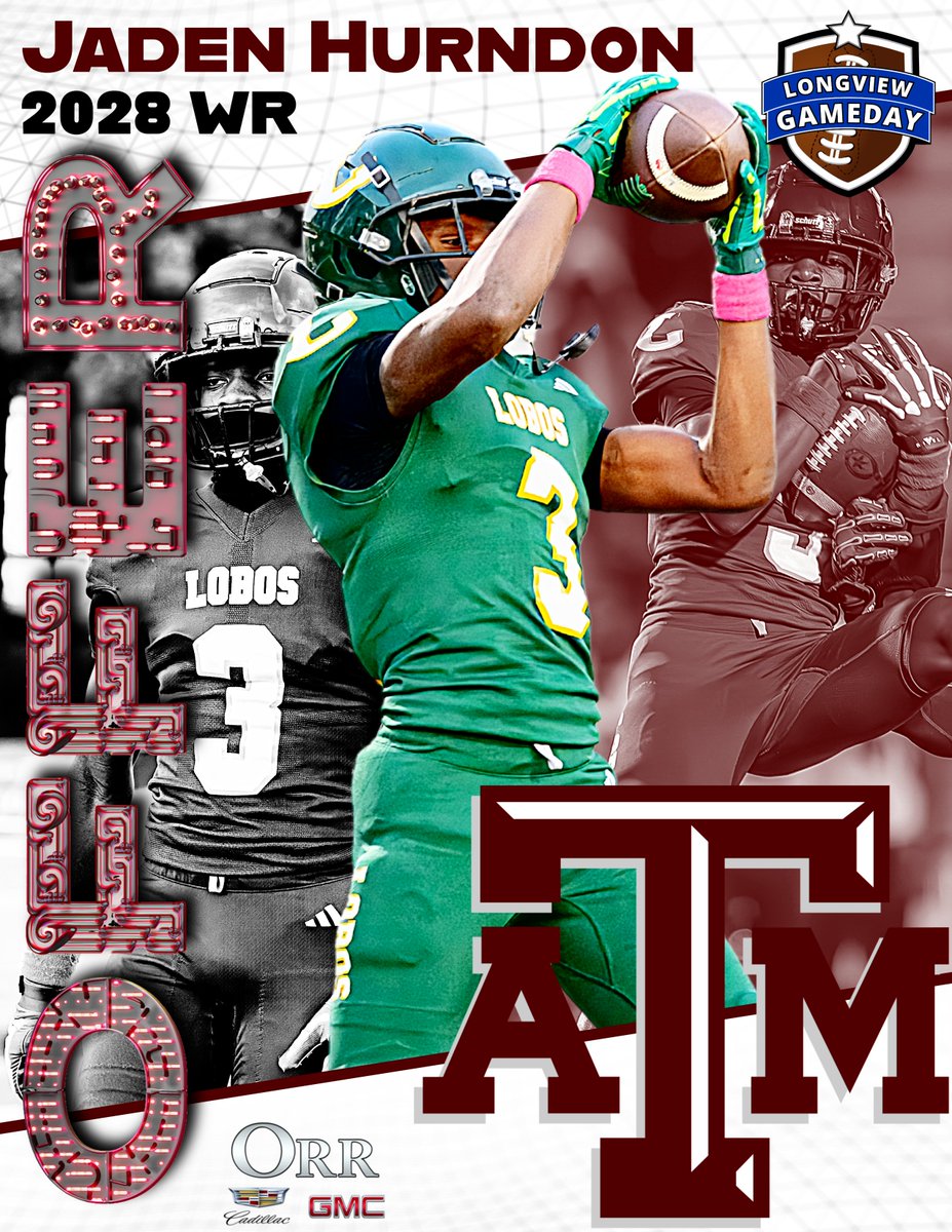 Longview Gameday (@longviewgameday) on Twitter photo Freshman WR Jaden Hurndon picks up another huge offer in week 2 of Spring Ball!
Add <a href="/TAMU/">Texas A&M University</a> to the list.
<a href="/JadenH_D1/">Jaden Hurndon</a>
<a href="/AggieFootball/">Texas A&M Football</a>
<a href="/12thMan/">Texas A&M Athletics</a>
<a href="/TA_Recruiting/">TexAgs Recruiting</a>
<a href="/TexAgs/">TexAgs</a> Freshman WR Jaden Hurndon picks up another huge offer in week 2 of Spring Ball!
Add <a href="/TAMU/">Texas A&M University</a> to the list.
<a href="/JadenH_D1/">Jaden Hurndon</a>
<a href="/AggieFootball/">Texas A&M Football</a>
<a href="/12thMan/">Texas A&M Athletics</a>
<a href="/TA_Recruiting/">TexAgs Recruiting</a>
<a href="/TexAgs/">TexAgs</a>