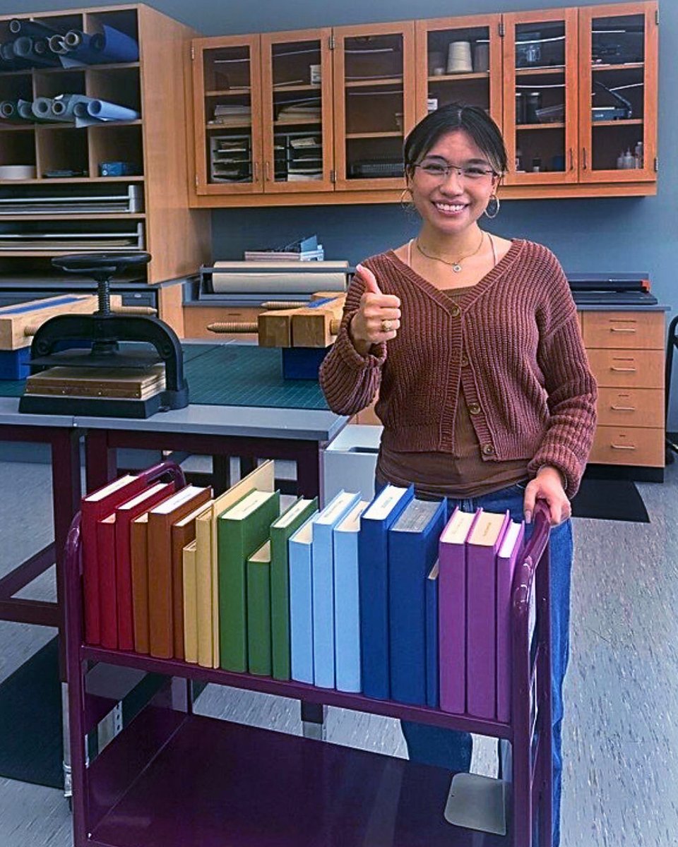 Special shout out to Michelle Estrada ’26, book repair technician for the Libraries’ preservation department. She recently brought new life to well-loved books by giving them brand new colorful covers!