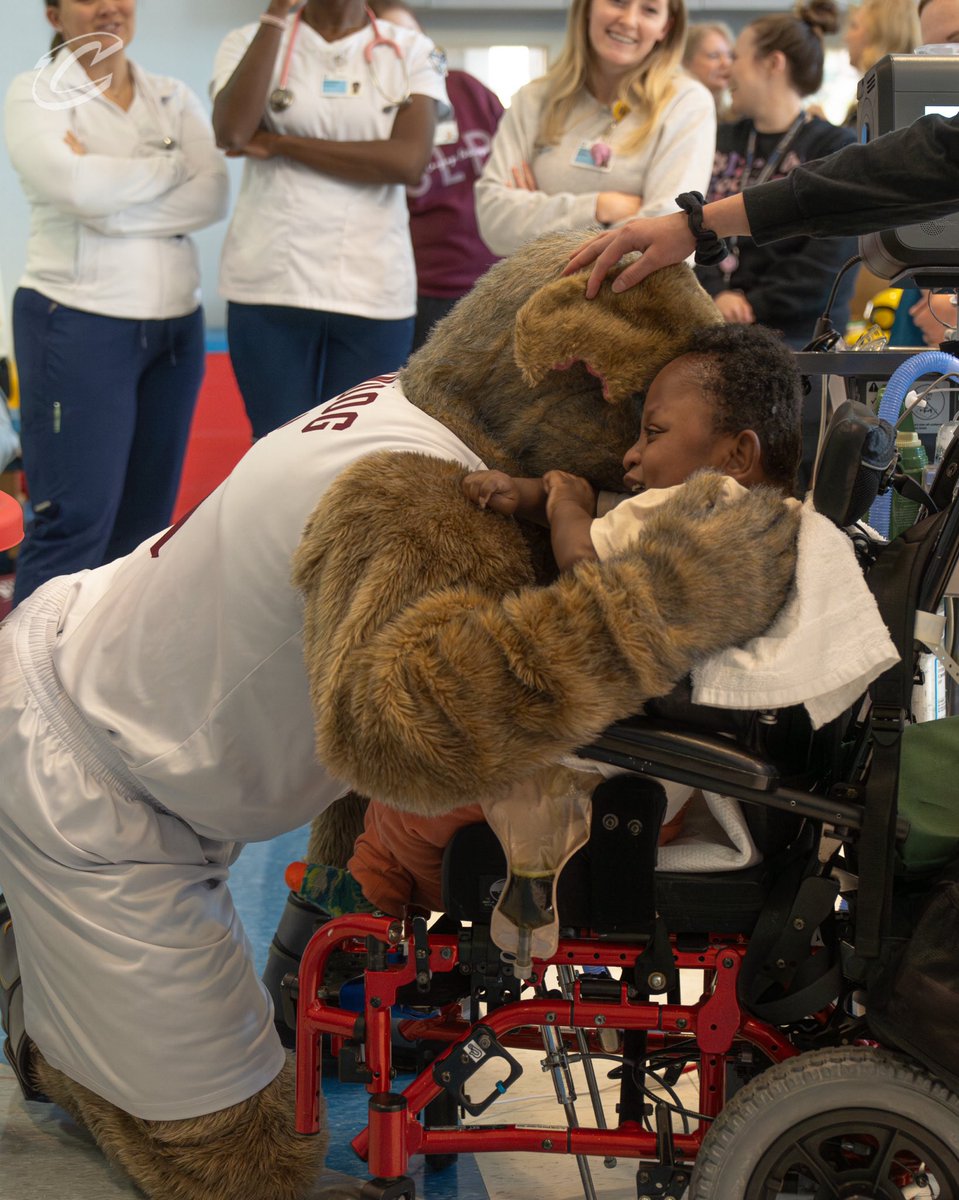 Cavs mascots Moondog, <a href="/CavsSirCC/">Sir CC</a>, and Puppy with a Purpose™️ Reggie surprised patients at the Cleveland Clinic Children's Hospital for Rehabilitation during their Derby Day. Members of the Wheelchair Cavs Basketball team also met with patients during the event!