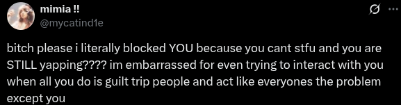 ts bitch is so fucking embarrassing what the fuck do you mean "guilt trip" bBYE