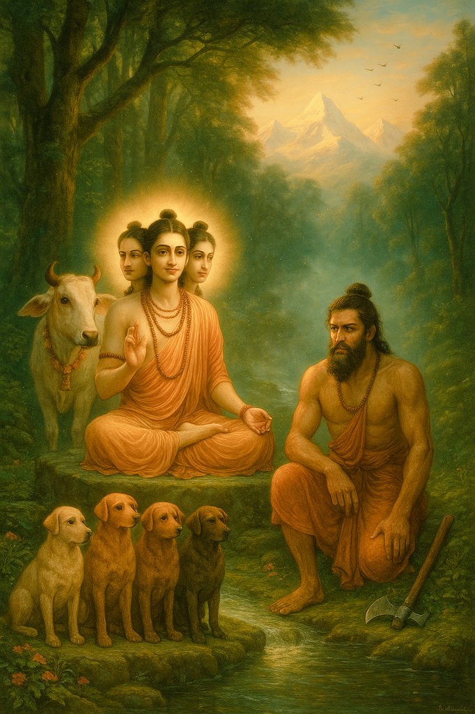 Dattatreya Swami on Meditation to Bhagawan Parashurama 

Dattatreya Swami: Why does your face mirror such turmoil when you seek inner peace?

Bhagawan Parashurama: Guruji, I have applied myself to meditation with the same determination that brought me victory on battlefields. Yet