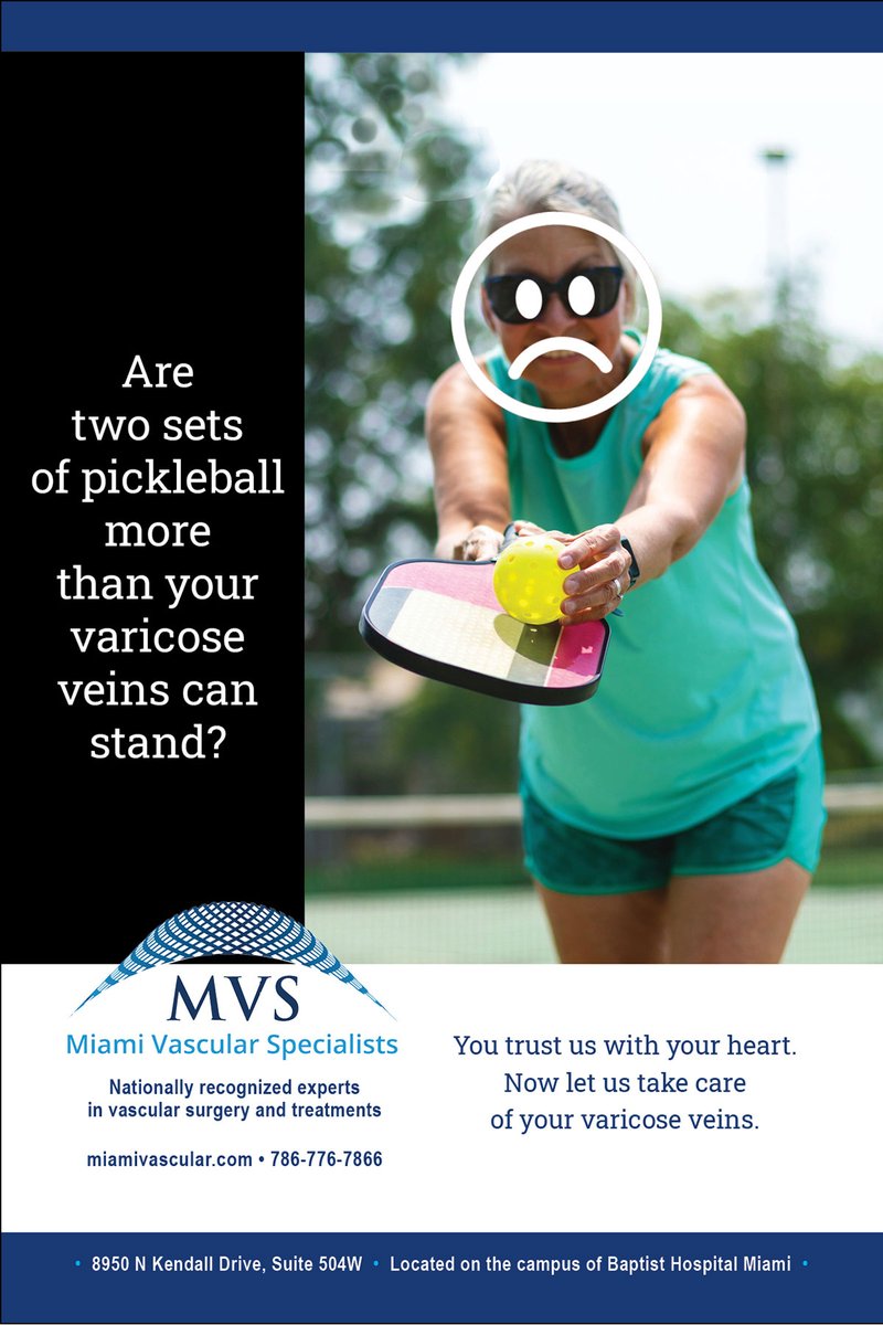 Don’t Let Leg Pain Keep You Off the Court! At Miami Vascular Specialists, we specialize in minimally invasive treatments that get you back on your feet fast.  Say goodbye to heavy legs and hello to more time on the court.
#MiamiVascularSpecialists #PickleballMiami #VaricoseVeins