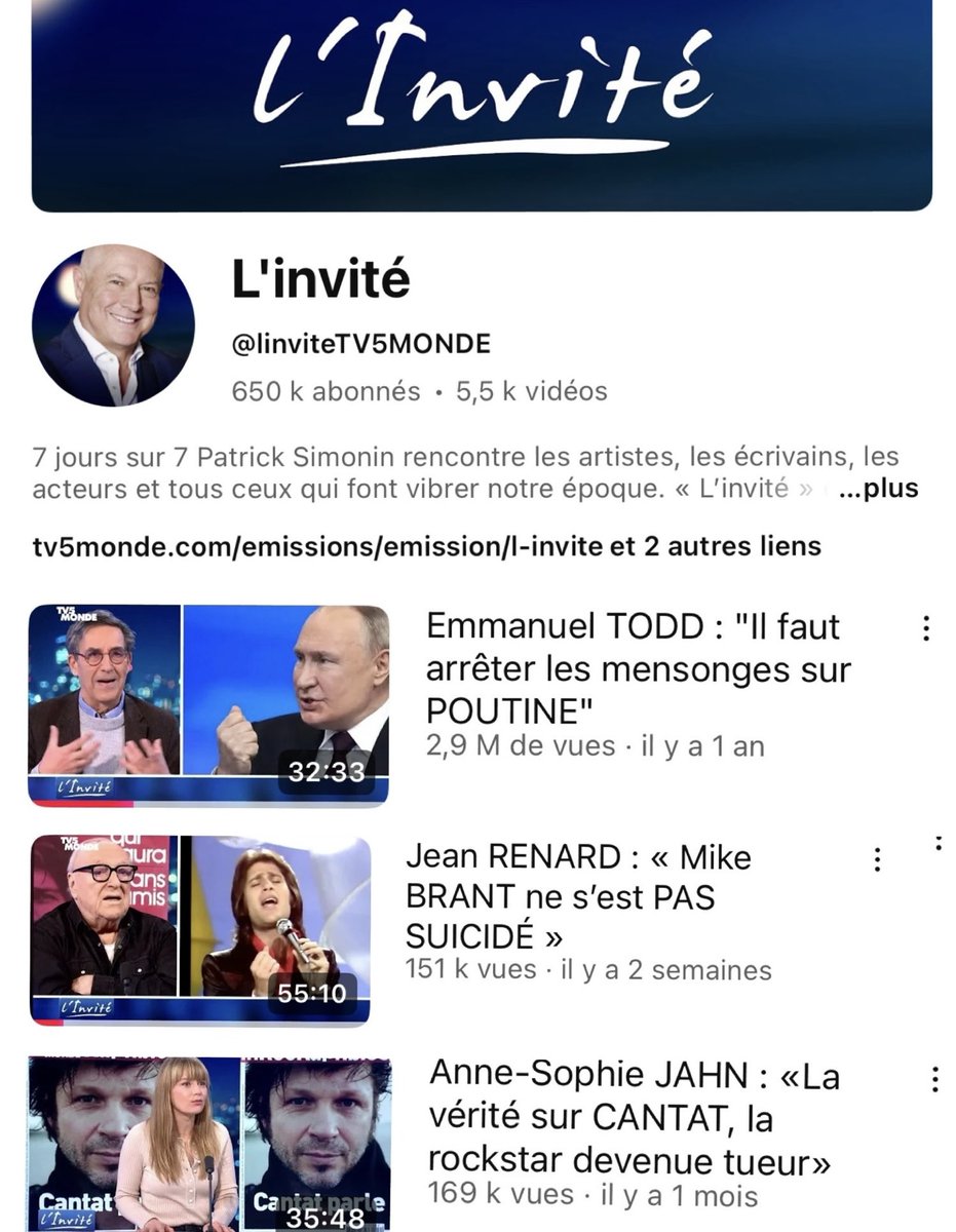 PatrickSimonin's tweet image. Vous êtes désormais plus de 650 000 abonnés sur la chaîne #YouTube de #Linvité Un nouveau record ! Un IMMENSE merci 🙏 @tv5monde youtube.com/@linvitetv5mon…