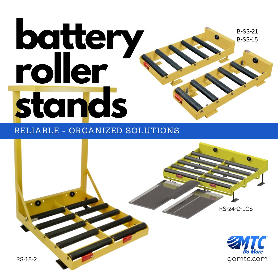 mtcdomore's tweet image. #MTC #Battery Roller Stands provide a reliable, organized solution for safely storing forklift batteries, ensuring easy access and streamlined operations.
Learn more information about our stands at GoMTC.com.

#BatteryHandling #DCSolutions #MTCdomore #Warehouses