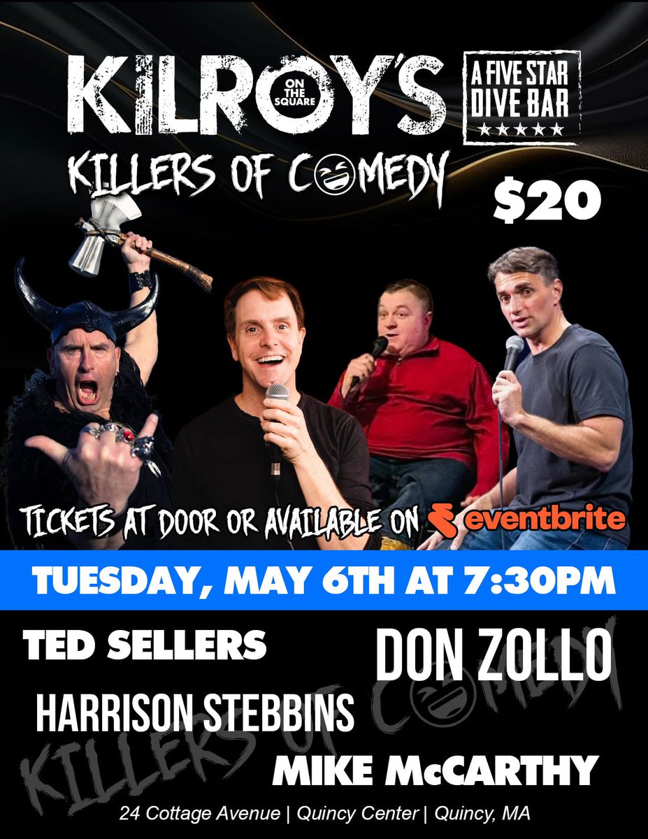 Doing a featured spot in Quincy MA at Kilroy’s on Tuesday night eventbrite.com/e/kilroys-kill…