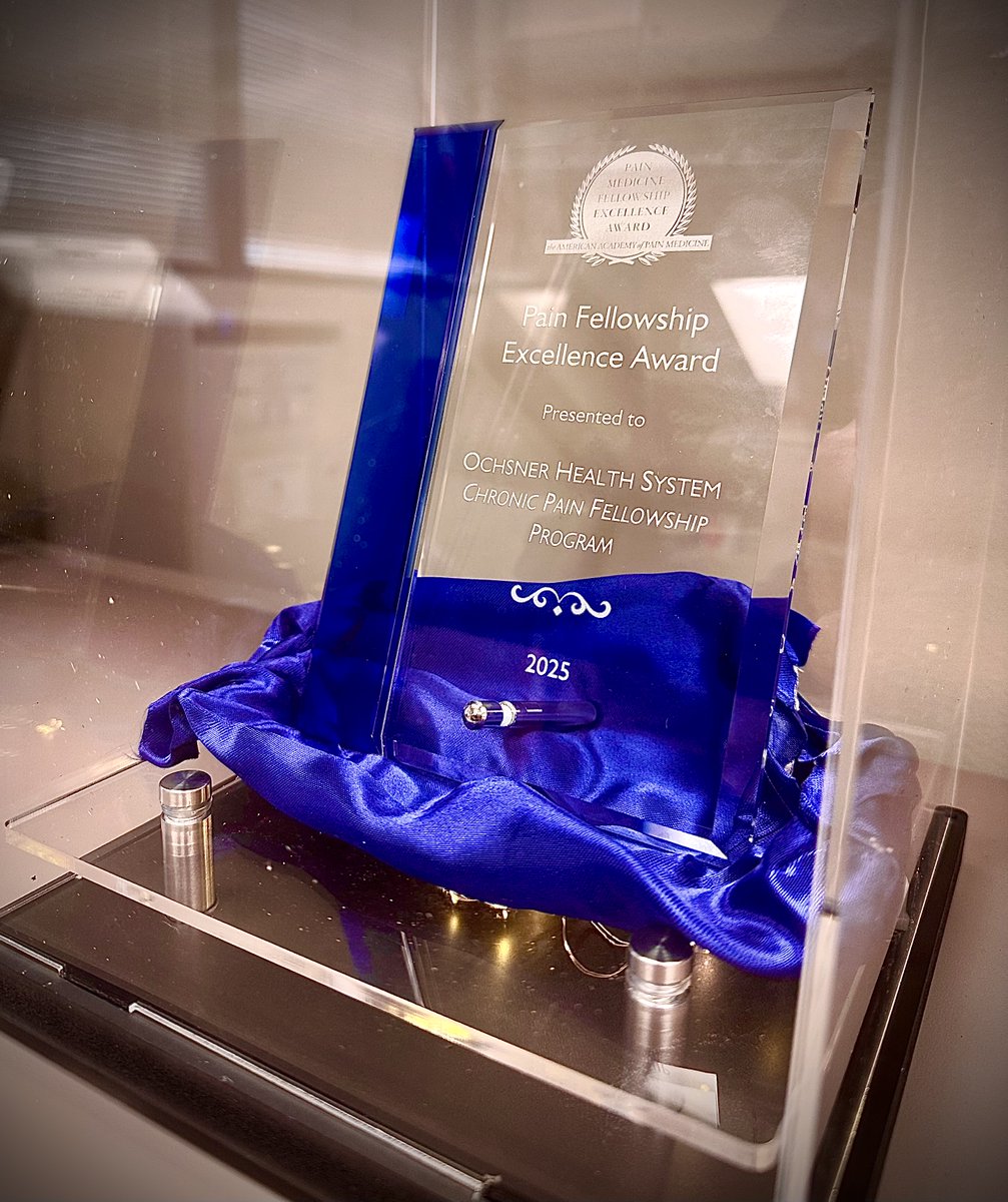 The AAPM Excellence Award found its home in a presentation box in the fellows' workroom — a daily reminder of our shared success. #ochsnerhealth #AAPM