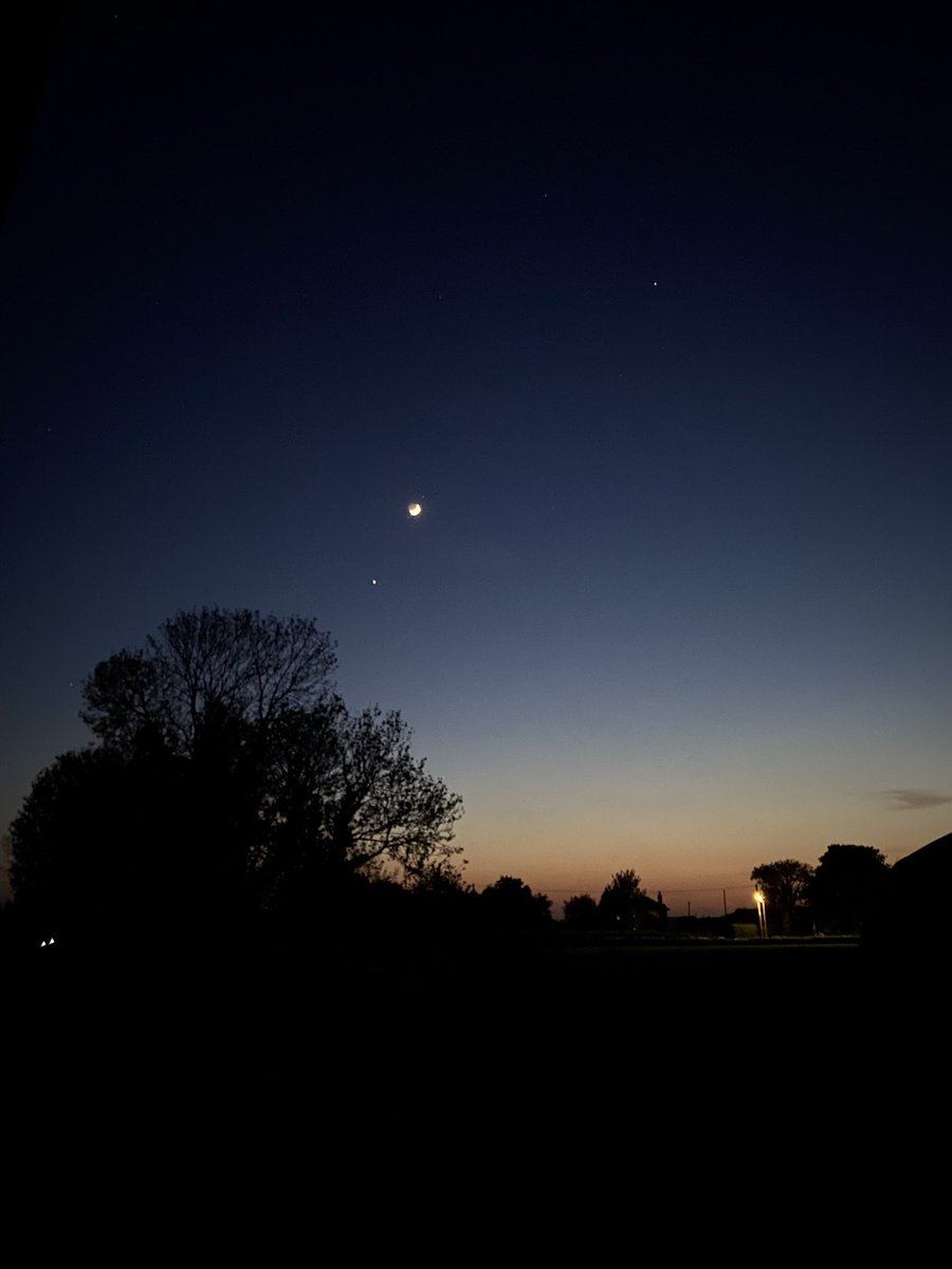 The moon above Jupiter from our garden.  What a beautiful evening sky.