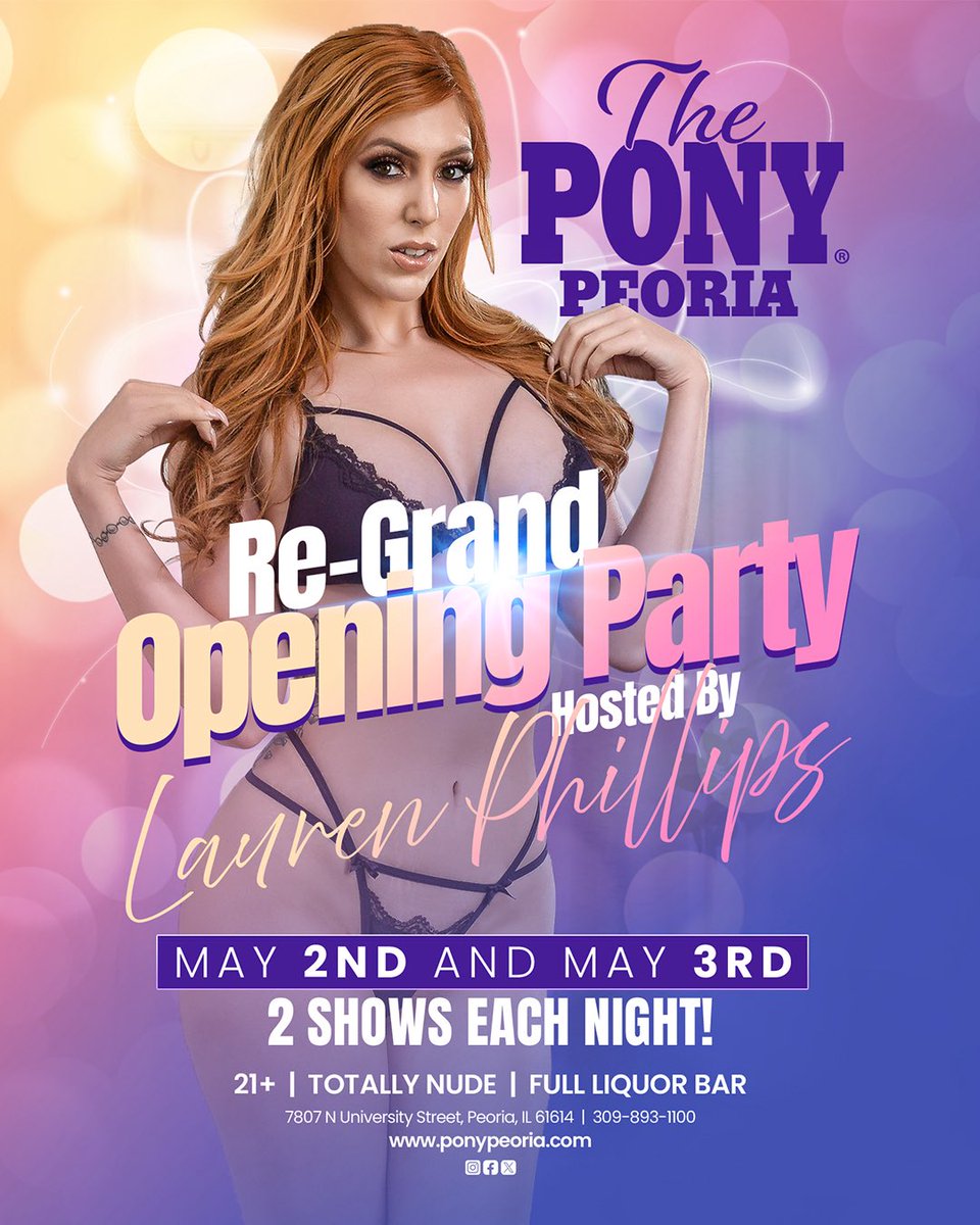 Lauren Phillips ™ (@laurenfillsup) on Twitter photo I'm coming to #peoria this Weekend!!
I'll be feature dancing
<a href="/ThePonyPeoria/">The Pony - Peoria Gentlemen’s Club</a>
- 2 Shows each night!
I'll be there at 930pm!
- May 2nd and 3rd -
Can't wait to see you all!
I'll be doing vip rooms and private dances all night!
@therubpr <a href="/CenterfoldStrip/">Centerfold Strips</a> #ponynation I'm coming to #peoria this Weekend!!
I'll be feature dancing
<a href="/ThePonyPeoria/">The Pony - Peoria Gentlemen’s Club</a>
- 2 Shows each night!
I'll be there at 930pm!
- May 2nd and 3rd -
Can't wait to see you all!
I'll be doing vip rooms and private dances all night!
@therubpr <a href="/CenterfoldStrip/">Centerfold Strips</a> #ponynation