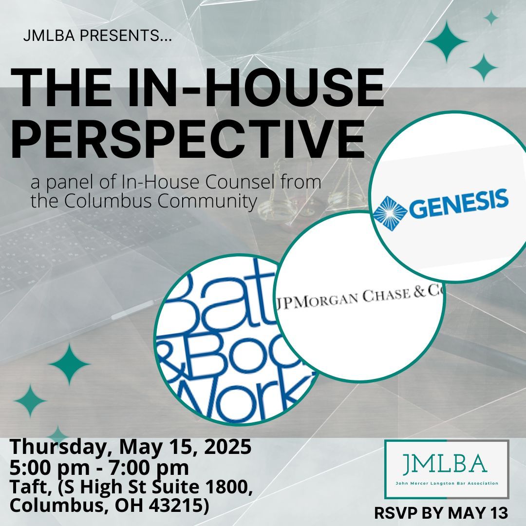 JMLBA's tweet image. Join the In-House Counsel Committee and Mentorship Committee of JMLBA for an engaging In-House Counsel Panel on Thursday, May 15, 2025, at 5:00 pm, hosted at Taft.