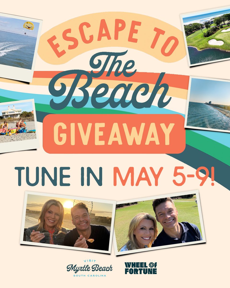 Wheel of Fortune (@wheeloffortune) on Twitter photo Next stop: Vanna White's hometown! Mark your calendars, we're giving away a trip to Myrtle Beach, South Carolina every night next week! <a href="/MyMyrtleBeach/">Visit Myrtle Beach</a> Next stop: Vanna White's hometown! Mark your calendars, we're giving away a trip to Myrtle Beach, South Carolina every night next week! <a href="/MyMyrtleBeach/">Visit Myrtle Beach</a>
