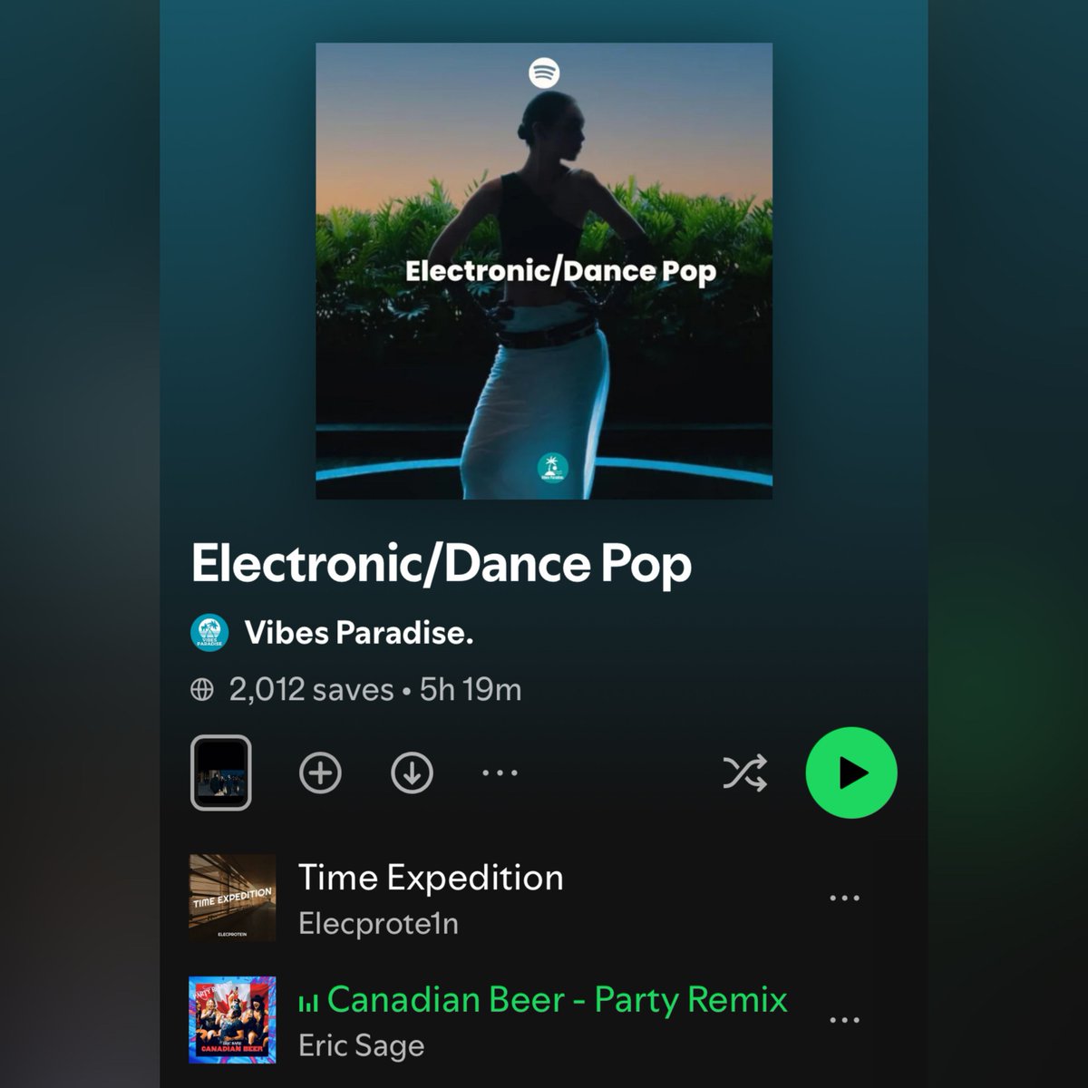 PLAYLIST: Yaass!! We're super stoked to see that Eric Sage's new remix of 'Canadian Beer' was added to Vibes Paradise's ELECTRONIC / DANCE POP playlist on Spotify! 🎶

Listen here: fritzme.info/bqvZDA