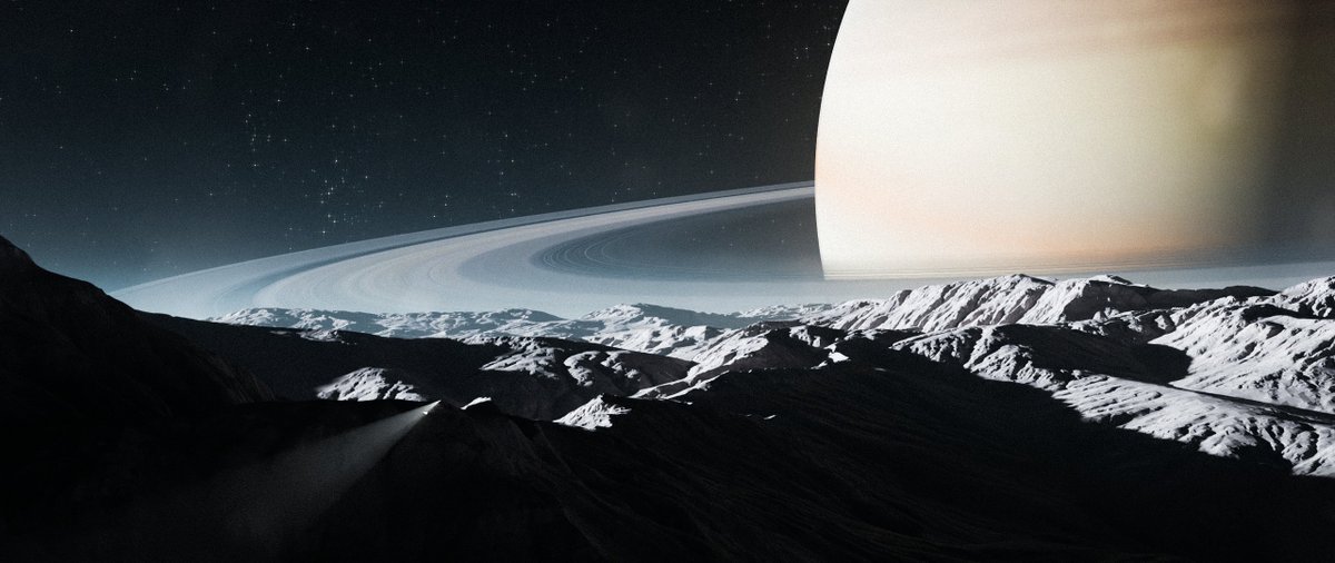 khiro_official's tweet photo. Hey everyone, got a new render for y'all, featuring a shot from a distant moon orbiting a ringed planet. This was a short little project to get back into art now that schoolwork is slowly coming to a halt. I will be more active, posting landscape studies and more sci fi renders. https://t.co/xD8SYIrNdK