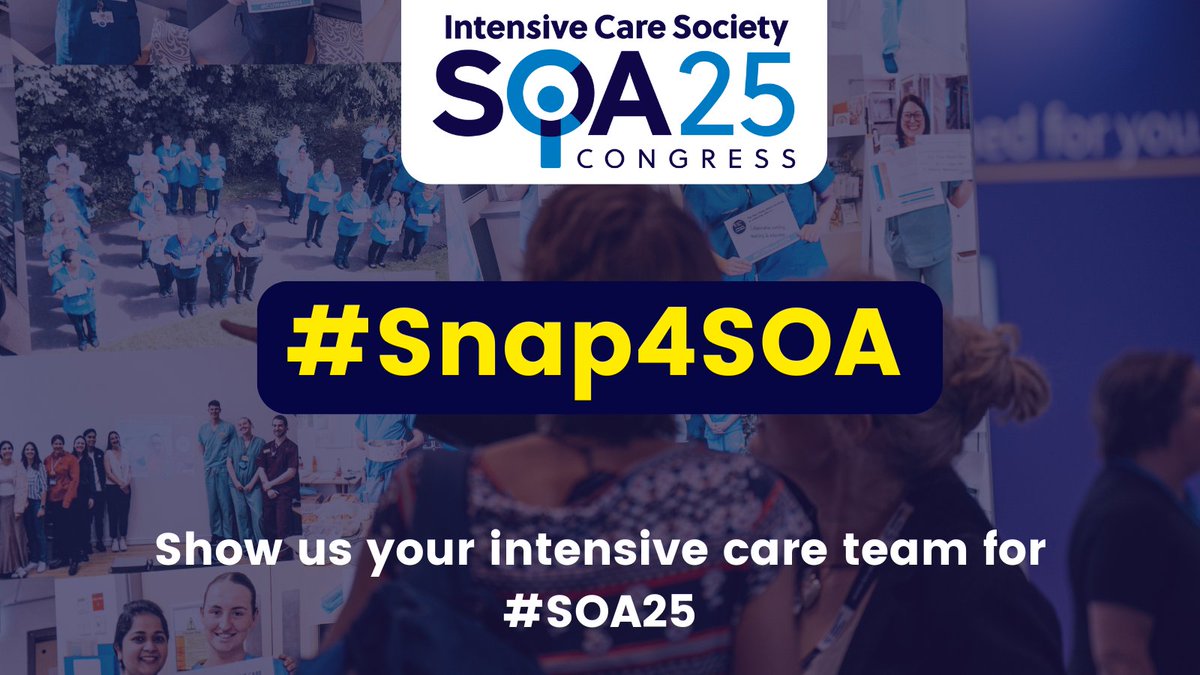 Intensive Care Society 💙 (@ics_updates) on Twitter photo Last year, you loved seeing yourselves on our stand so for #SOA25 we are celebrating our fantastic intensive care teams again with #Snap4SOA.
Send your best team photos to us at communicationsteam@ics.ac.uk or tag us on our socials!
Get snapping and join us for #SOA25! Last year, you loved seeing yourselves on our stand so for #SOA25 we are celebrating our fantastic intensive care teams again with #Snap4SOA.
Send your best team photos to us at communicationsteam@ics.ac.uk or tag us on our socials!
Get snapping and join us for #SOA25!