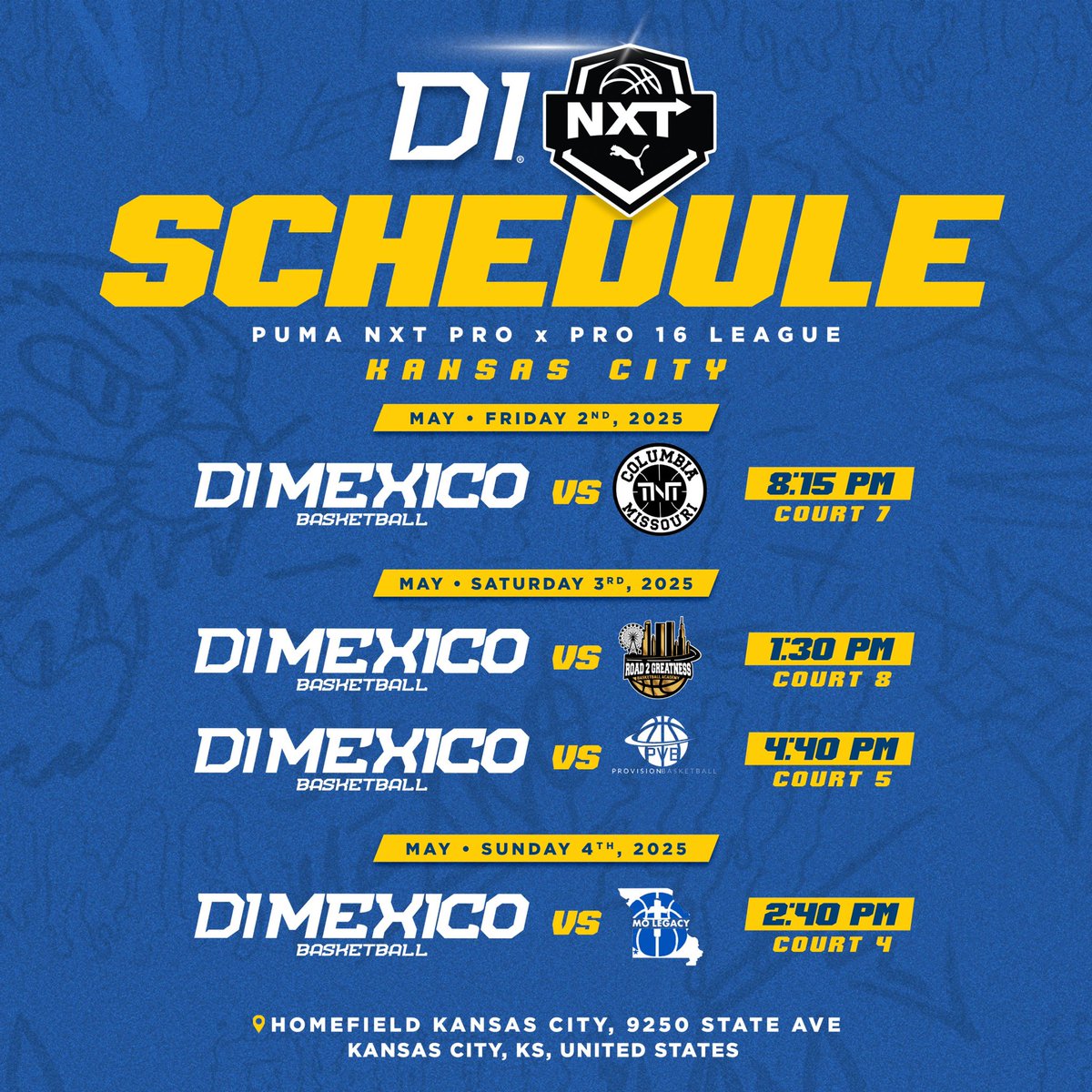 D1 Mexico 2027 (@d1mexico2027) on Twitter photo Kansas City schedule is out 🏀
¡ See you there D1 Family !
#D1Mexico 🇲🇽
<a href="/PRO16League/">PRO16/NXTPRO League</a>
<a href="/NxtProHoops/">NXTPRO Hoops</a> Kansas City schedule is out 🏀
¡ See you there D1 Family !
#D1Mexico 🇲🇽
<a href="/PRO16League/">PRO16/NXTPRO League</a>
<a href="/NxtProHoops/">NXTPRO Hoops</a>