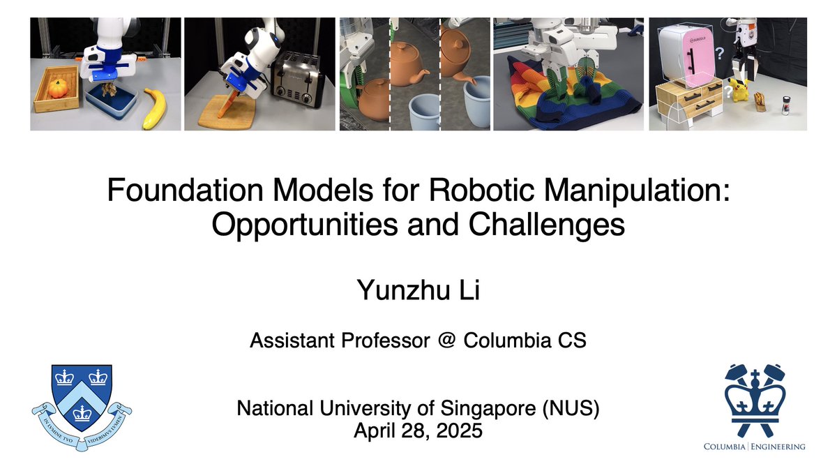 Back from an exciting week at #ICLR2025 in Singapore!

Huge thanks to <a href="/linshaonju/">Lin Shao</a> @ NUS for hosting me--had a blast sharing thoughts on how foundation models can (and can’t yet) power robotic manipulation.

🎥 Talk here: youtu.be/wGwHht1o0M0