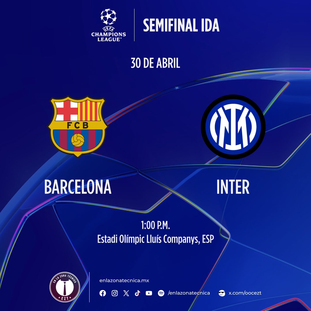 En la zona técnica (@enlazonatecnica) on Twitter photo Miércoles de <a href="/ChampionsLeague/">UEFA Champions League</a> 🤩⚽️
¿Cuál sacará ventaja en la ida? 🤔
🔵🔴 <a href="/FCBarcelona/">FC Barcelona</a>
⚫️🔵 <a href="/Inter/">Inter ⭐⭐</a>
#UCL Miércoles de <a href="/ChampionsLeague/">UEFA Champions League</a> 🤩⚽️
¿Cuál sacará ventaja en la ida? 🤔
🔵🔴 <a href="/FCBarcelona/">FC Barcelona</a>
⚫️🔵 <a href="/Inter/">Inter ⭐⭐</a>
#UCL