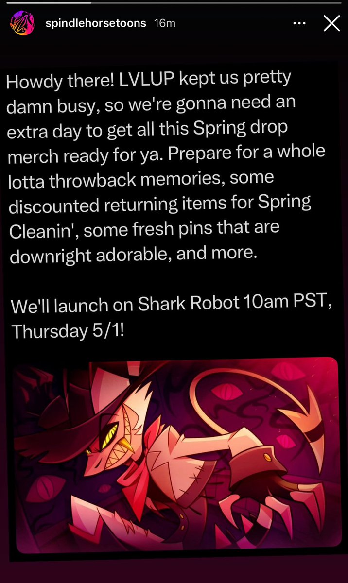 nesspenguin89's tweet image. Spring merch happening on May 1st!!!!
#HelluvaBoss #Sharkrobot