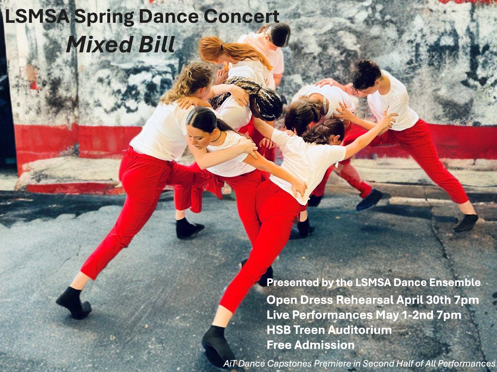 LSMSA's tweet image. You're invited: The #LSMSA Dance Ensemble will perform its Spring Dance Concert, "Mixed Bill," in Treen Auditorium at 7 p.m. on May 1 &amp;amp; 2. Learn more about the arts at LSMSA: ow.ly/MHku50VKGoz