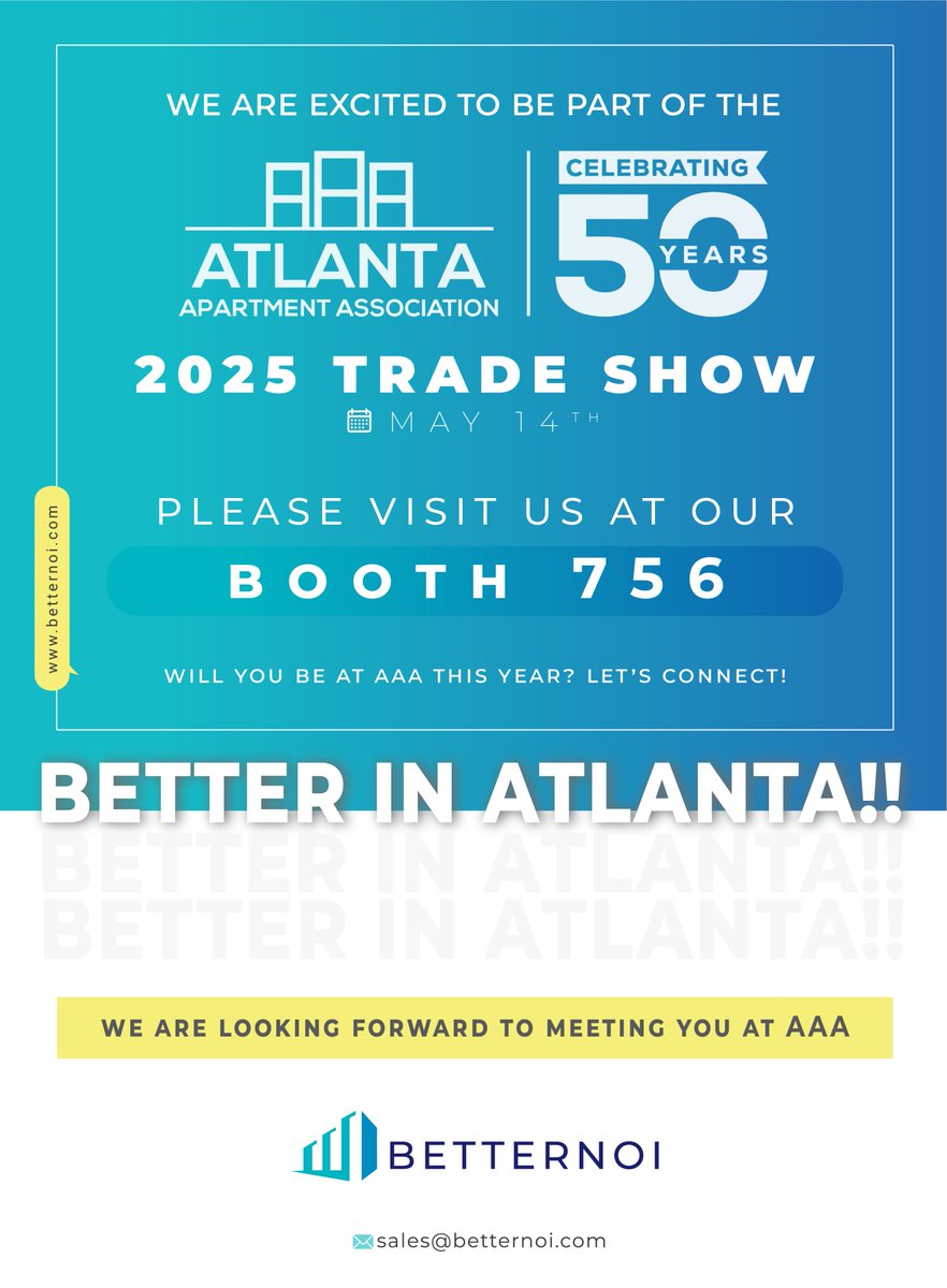 We are excited to be part of the AAA 2025 Trade Show. 
 
Please visit us at our Booth #756, May 14 | Atlanta, GA

We are looking forward to meeting you at AAA.

Claudia Saillant 
csaillant@betternoi.com
954.547.0339

#BetterNOI #AAA #TradeShow #AAA2025