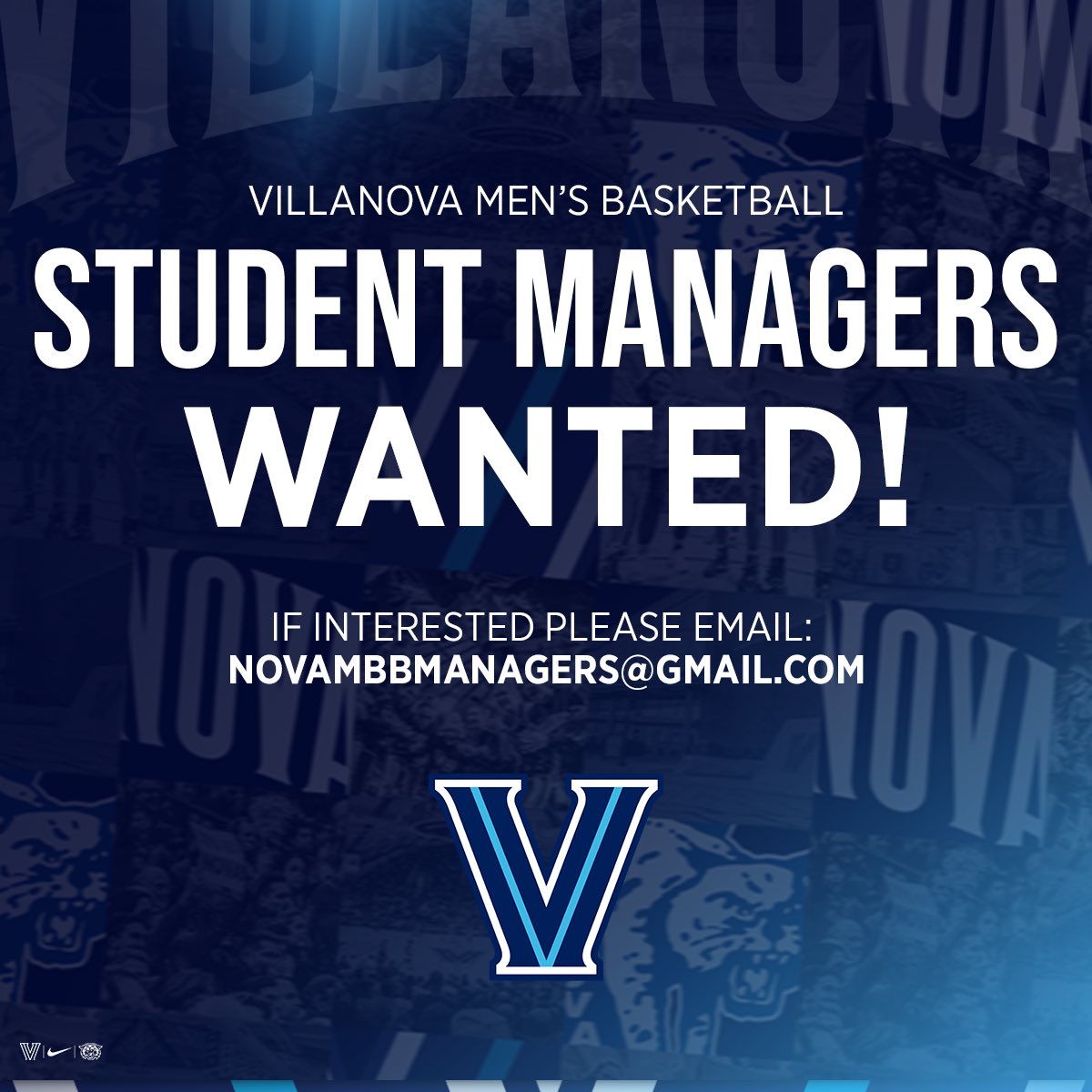 Villanova MBB (@novambb) on Twitter photo Want to be apart of the NovaMBB Family? Weโre looking for student managers for the 2025-26 season!
Interested applicants please email novambbmanagers@gmail.com for more info. Want to be apart of the NovaMBB Family? Weโre looking for student managers for the 2025-26 season!
Interested applicants please email novambbmanagers@gmail.com for more info.