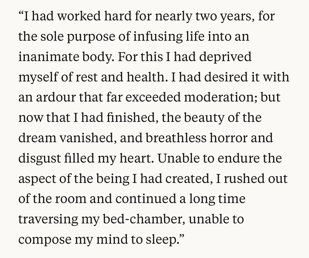 the A/B testing at OpenAI creating the creepy sycophancy problem made me think of this passage from Frankenstein: the doctor carefully selected each part of the creature for its beauty, only to be horrified by the effect of the whole.