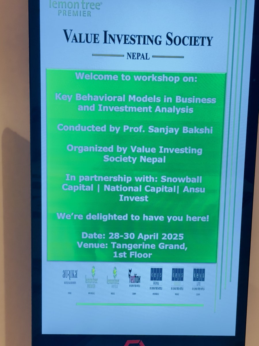 I had a wonderful time spending three days with fifty value investors in Nepal and learned much about Nepali businesses and their stock market, which they described as illiquid and highly manipulated—similar to the Indian market in the early 1990s. They also displayed a hunger to