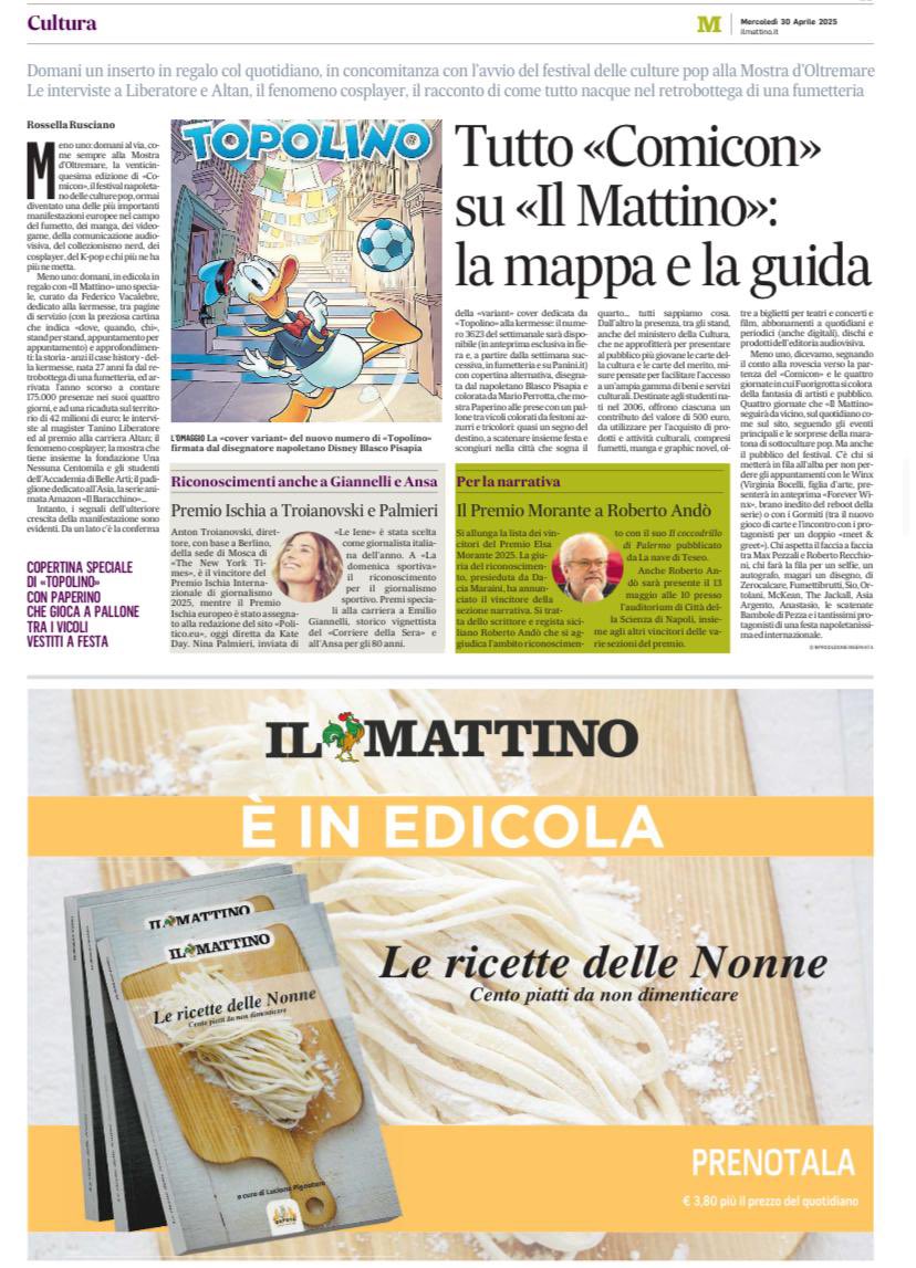 Su Il Mattino di oggi il vincitore del Premio Elsa Morante Narrativa 2025 Roberto Andò, che vince con il libro “Il coccodrillo di Palermo” (La nave di Teseo).

#premioelsamorante #premiomorantenarrativa #farecultura