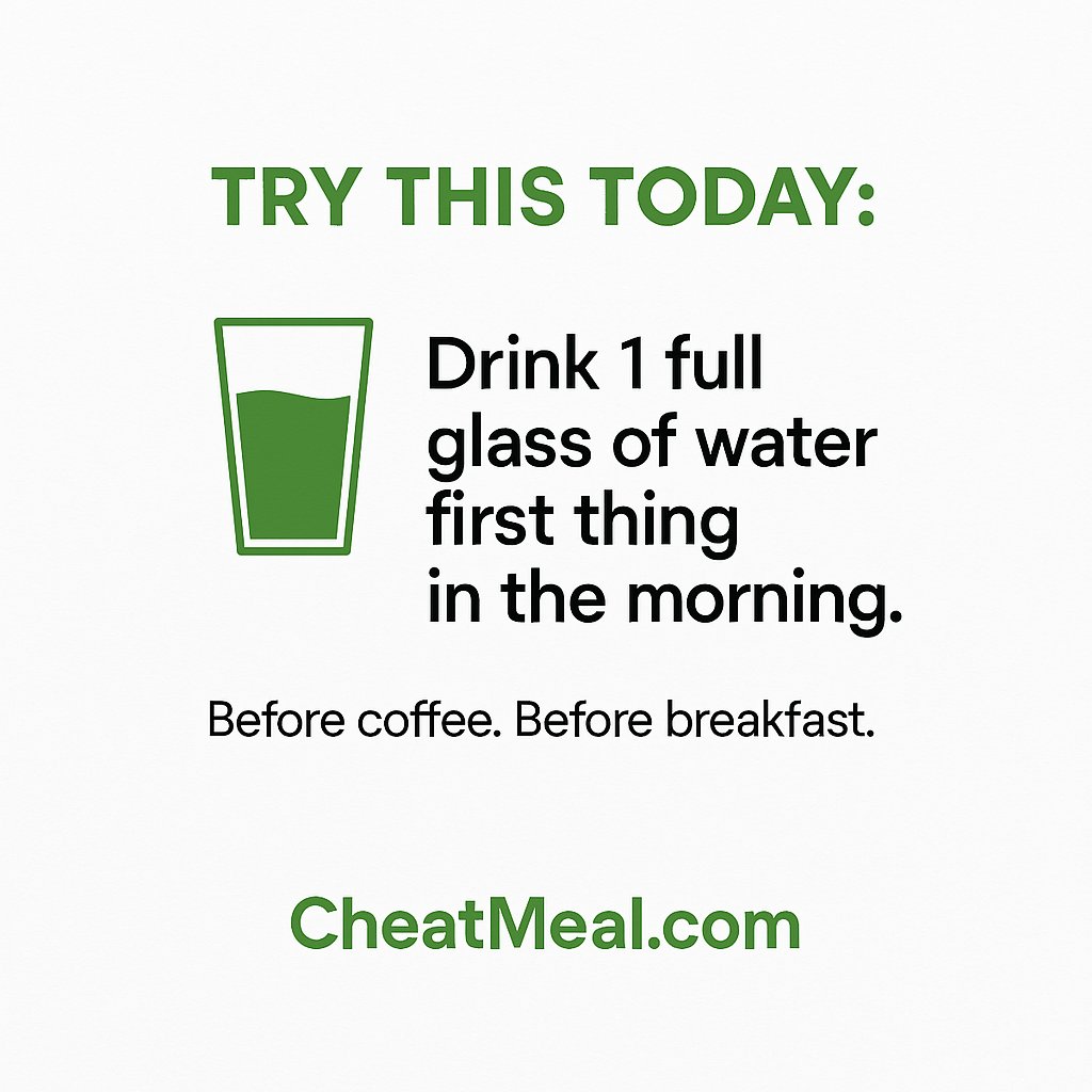 CheatMealtv's tweet photo. 🥤 Start your day with 1 glass of water before anything else — no coffee, no food.

Why?
✔️ Boosts digestion  
✔️ Wakes up your brain  
✔️ Reduces cravings  
✔️ Stabilizes energy  

It takes just 10 seconds! 💚 More tips at https://t.co/KRwVVe7ysR

#CheatMeal # https://t.co/he6FGL3o89