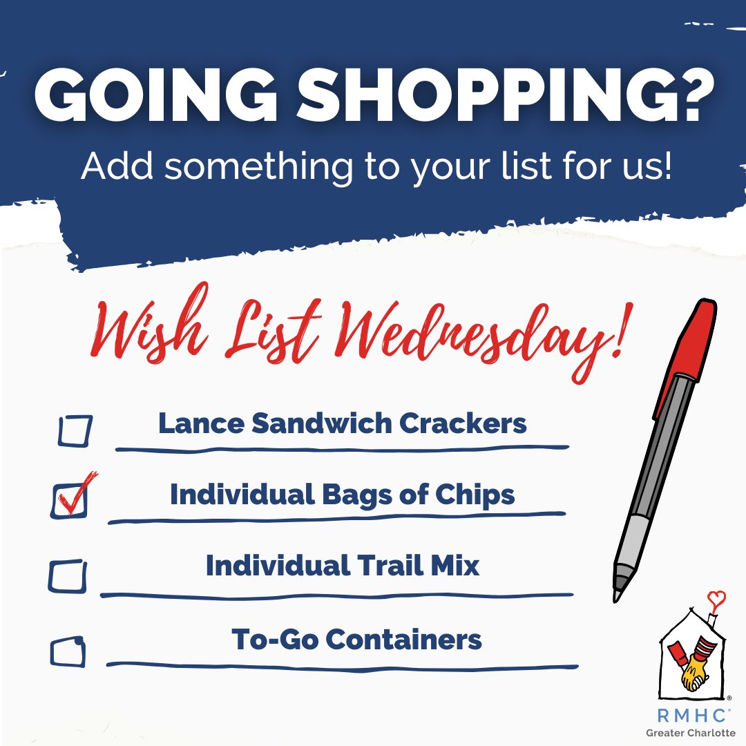 📣 Check something off our list and add it to your cart to support RMHC of GC families! Visit our wish lists below, or drop off donations at the House anytime from 8 AM to 8 PM, 7 days a week. 🛒

💛 AMAZON: ow.ly/horZ50TL3jo
❤️ TARGET: ow.ly/vkhb50TL3jm