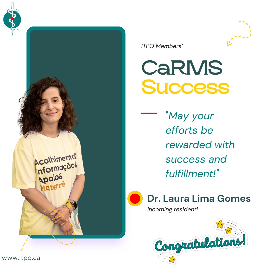 🎉 Huge congrats to Dr. Laura Lima Gomes for matching into Family Medicine! 👏💙
Finding ITPO gave her the encouragement &amp; community she needed to keep going. We’re so proud of you, Laura! 🌟
#Matched2025 #CaRMSMatch #FamilyMedicine #IMGSupport #ITPO